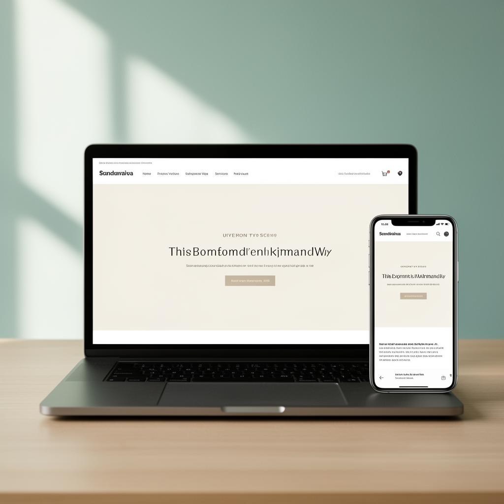Modern responsiv webbplats byggd av Svensk Studio — visad på laptop och mobil i mjukt skandinaviskt dagsljus.